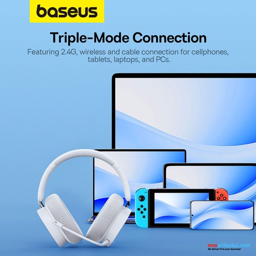 Baseus AeQur GH02 Gaming Wireless Headphones Moon White (Tri Mode connection, RGB light, Mic removable, includes USB & Type C dongels) (6M)